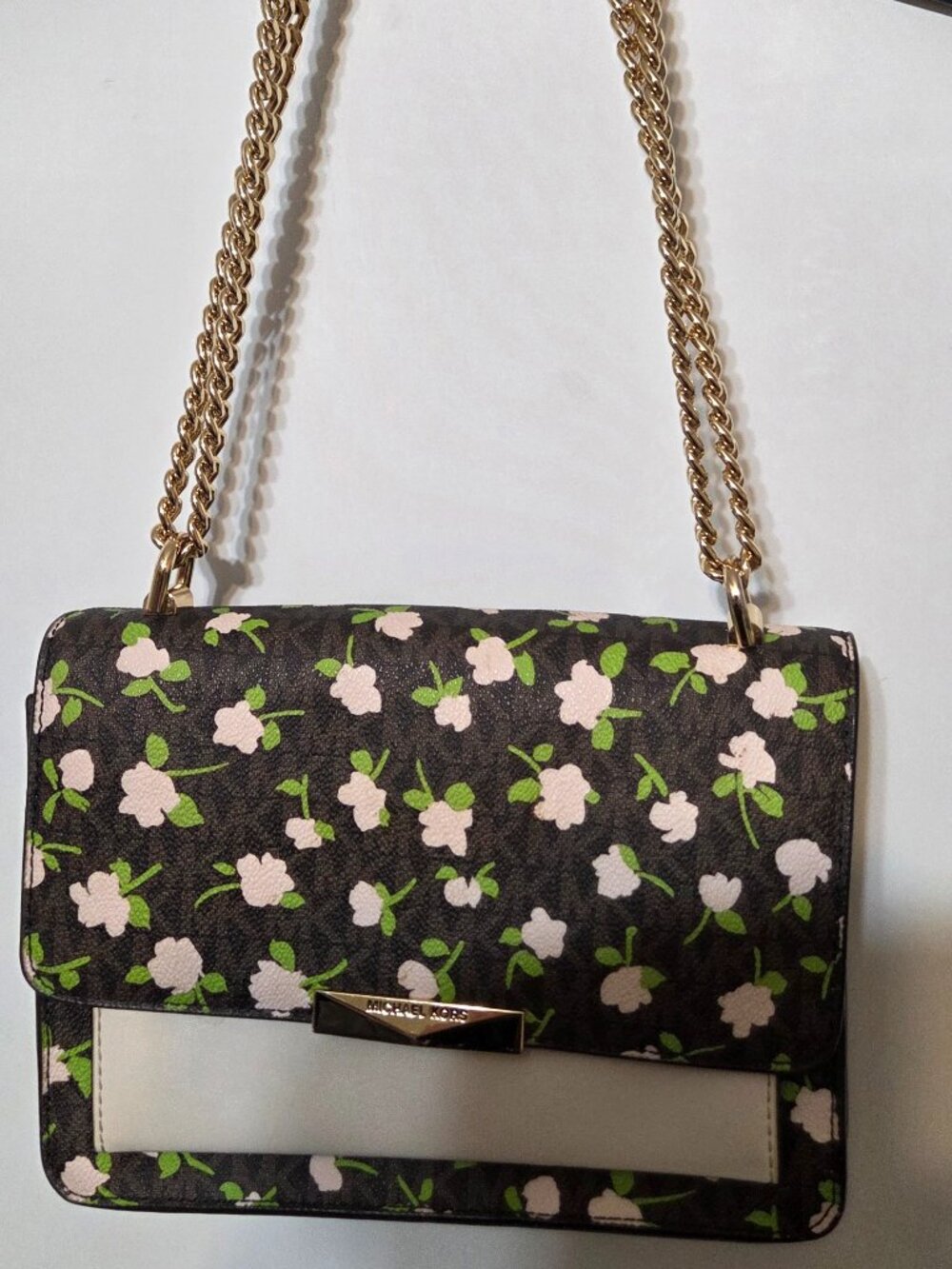 Michael Kors Jade Floral Gussett Shoulder Bag-Brown Multicolor